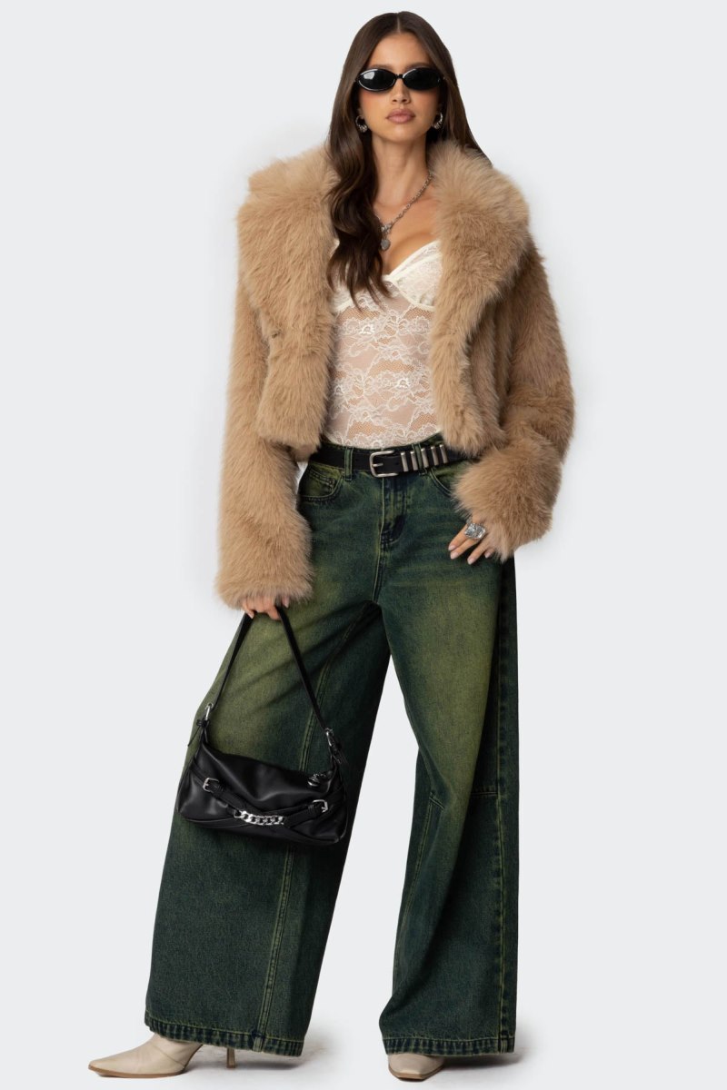 Edikted Sierra Oversized Faux Fur Jackets Camel | USA UJ374697I6