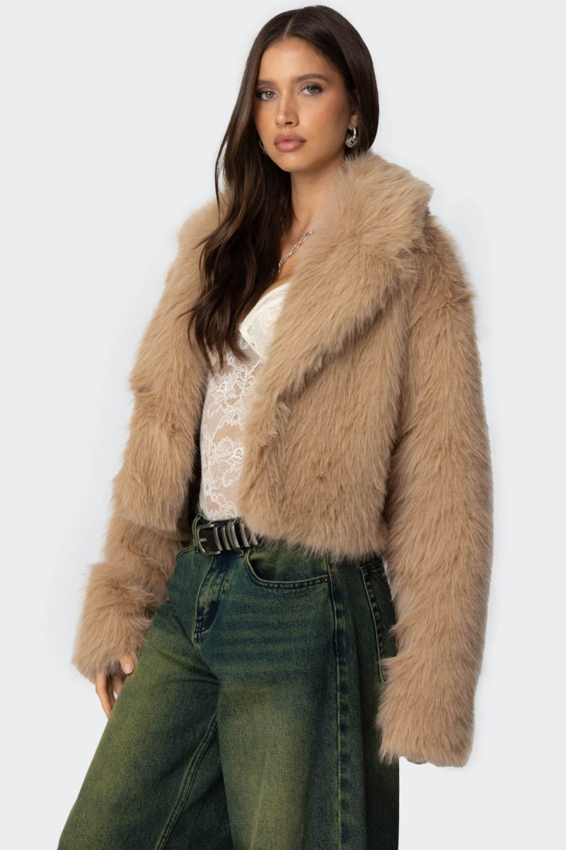 Edikted Sierra Oversized Faux Fur Jackets Camel | USA UJ374697I6
