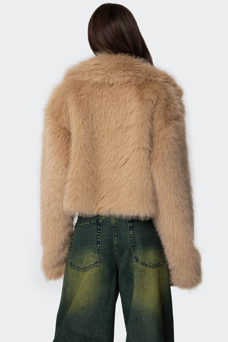 Edikted Sierra Oversized Faux Fur Jackets Camel | USA UJ374697I6
