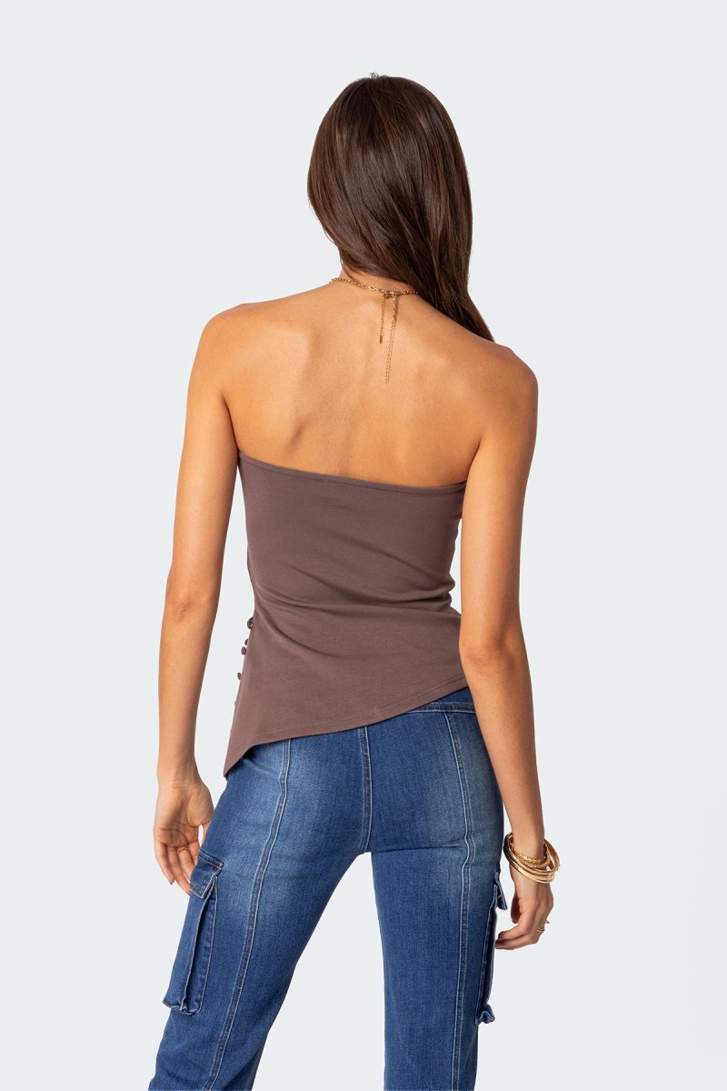 Edikted Silvia Asymmetric Hem Strapless Tops Brown | USA TS372287W7