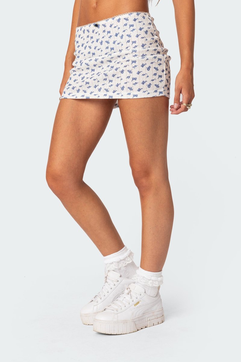 Edikted Sinclair Printed Pointelle Mini Skirts White And Blue | USA IY903720O1