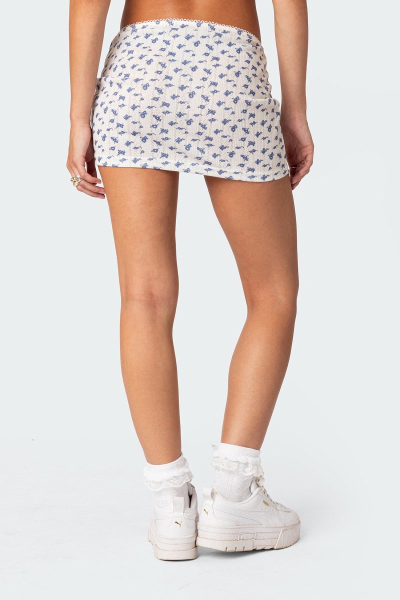 Edikted Sinclair Printed Pointelle Mini Skirts White And Blue | USA IY903720O1