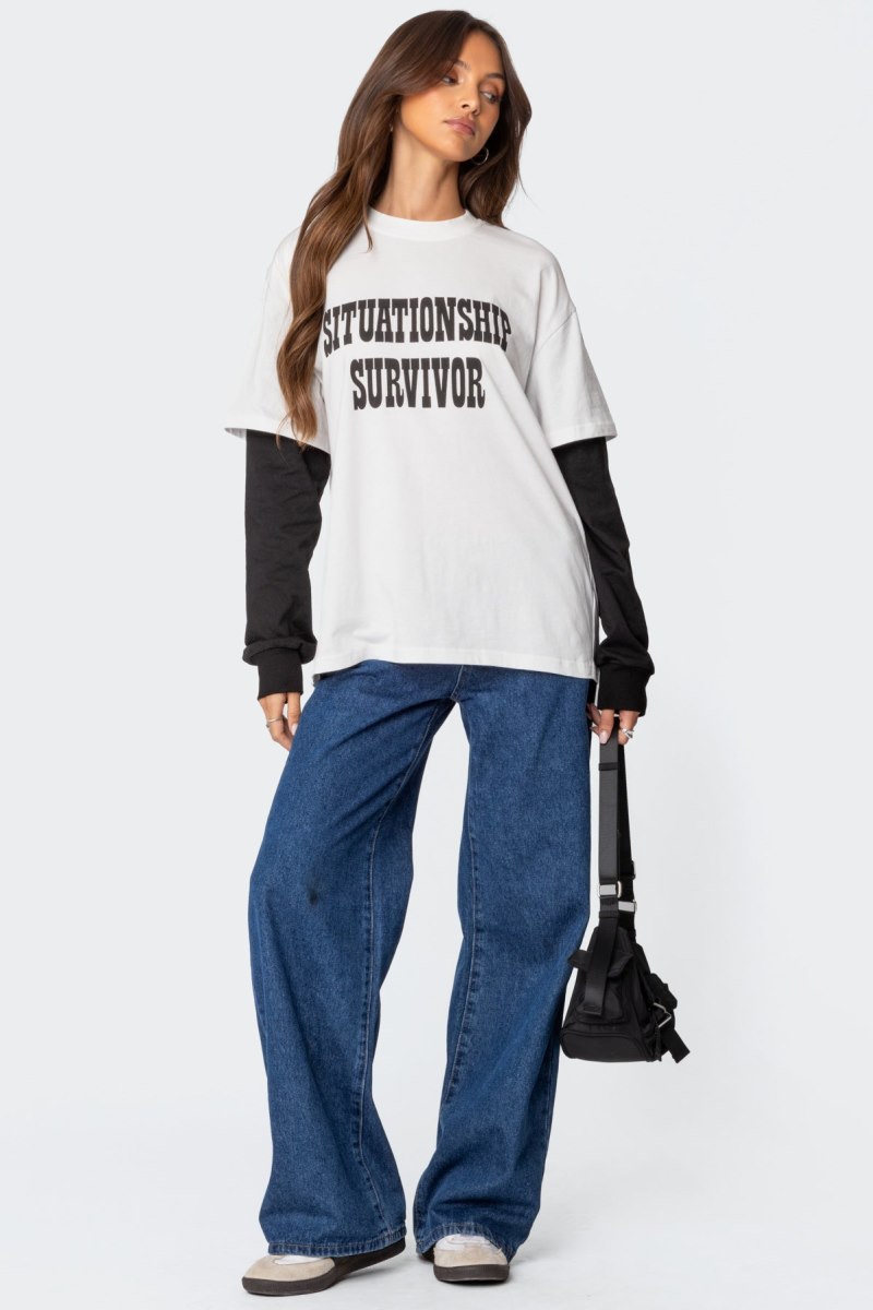 Edikted Situationship Oversized Layered T Shirt Graphic Tops White | USA SS100510L1