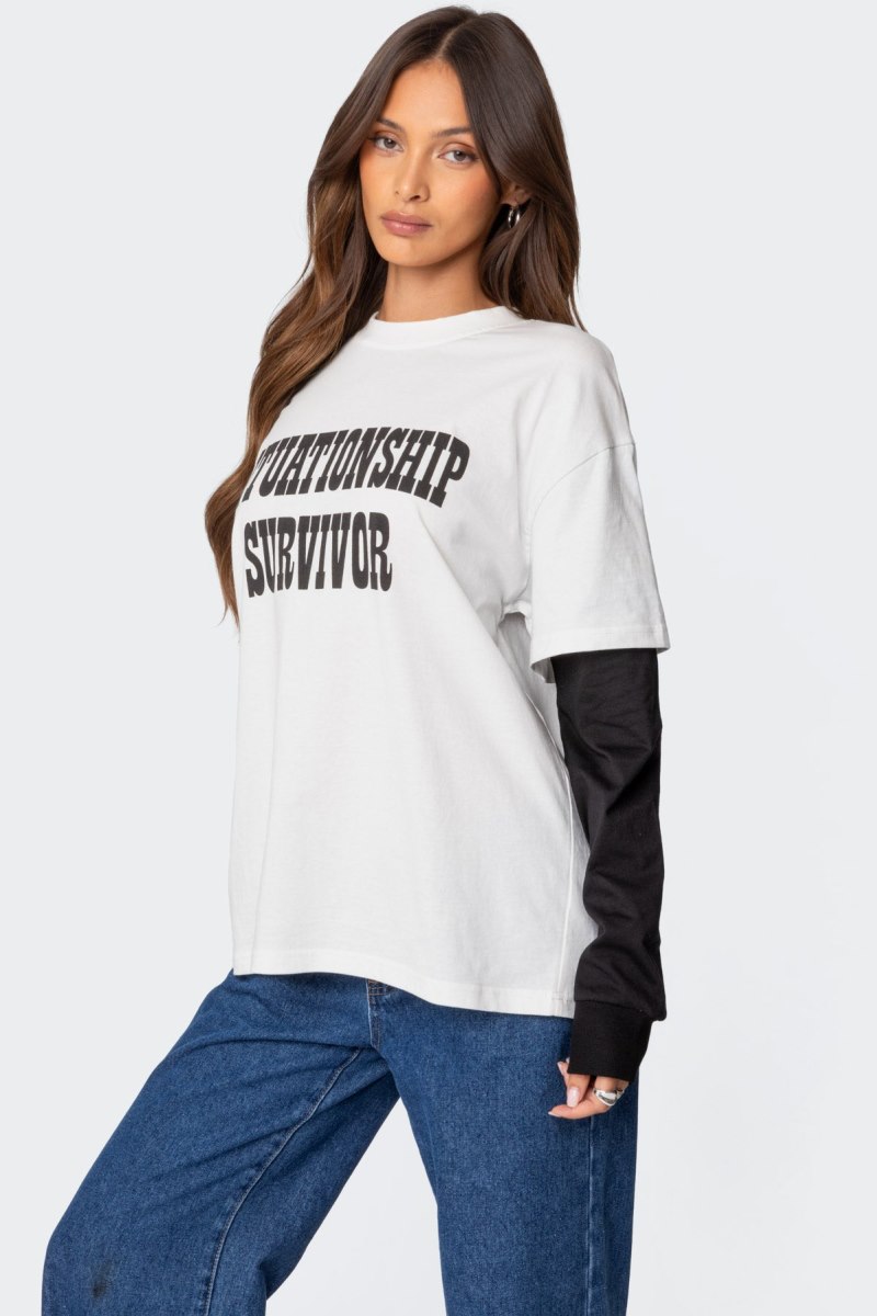 Edikted Situationship Oversized Layered T Shirt Graphic Tops White | USA SS100510L1