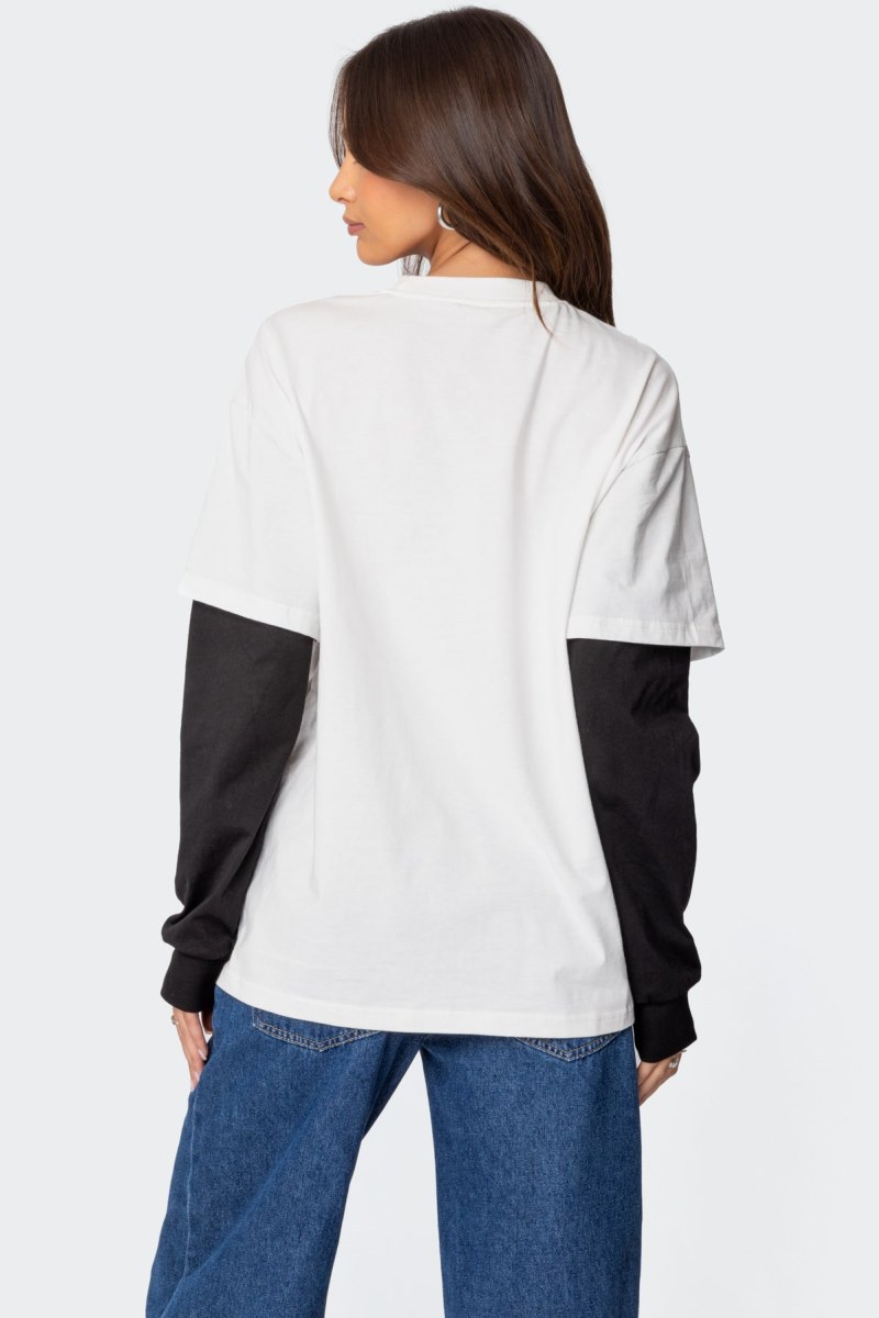 Edikted Situationship Oversized Layered T Shirt Graphic Tops White | USA SS100510L1