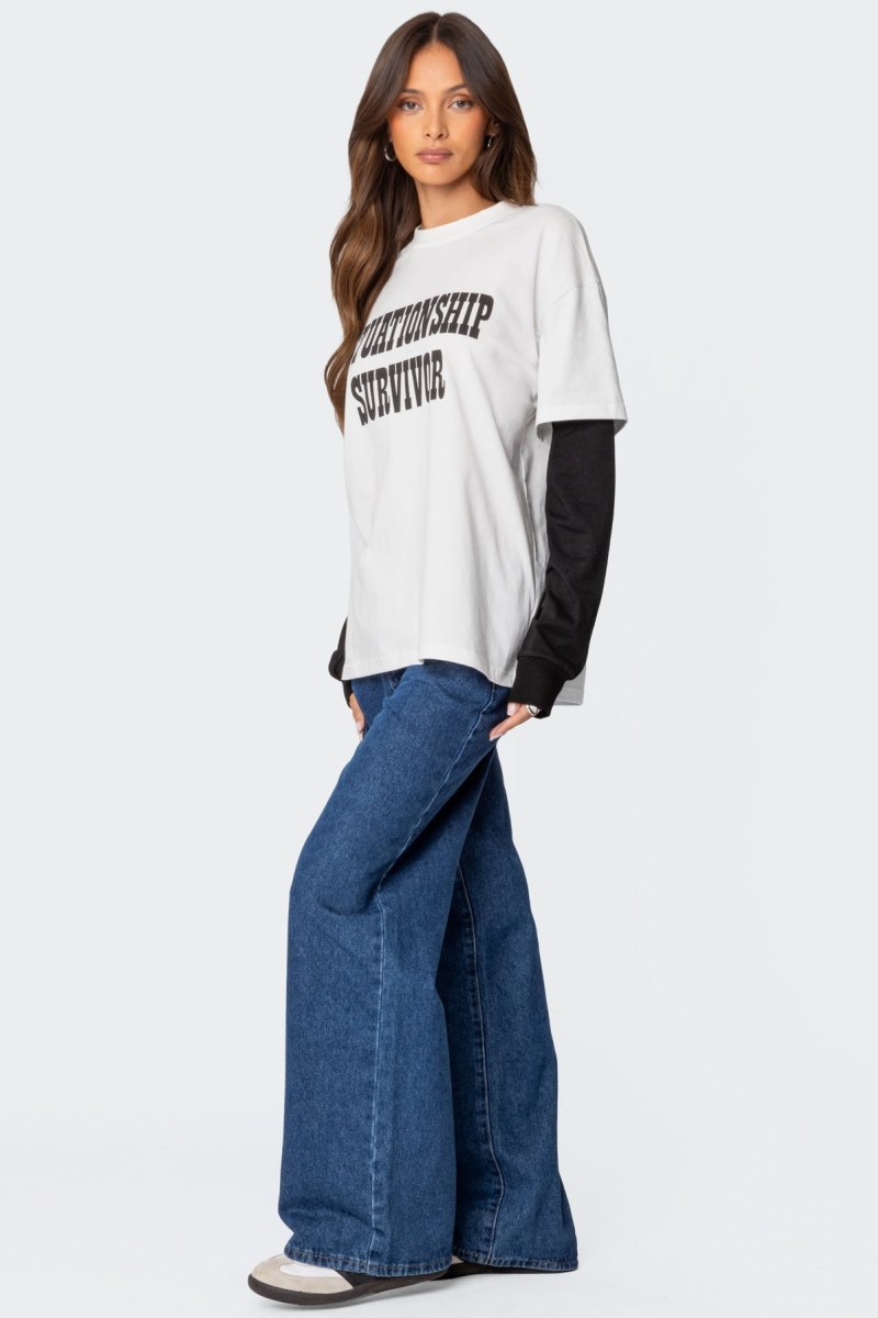 Edikted Situationship Oversized Layered T Shirt Graphic Tops White | USA SS100510L1