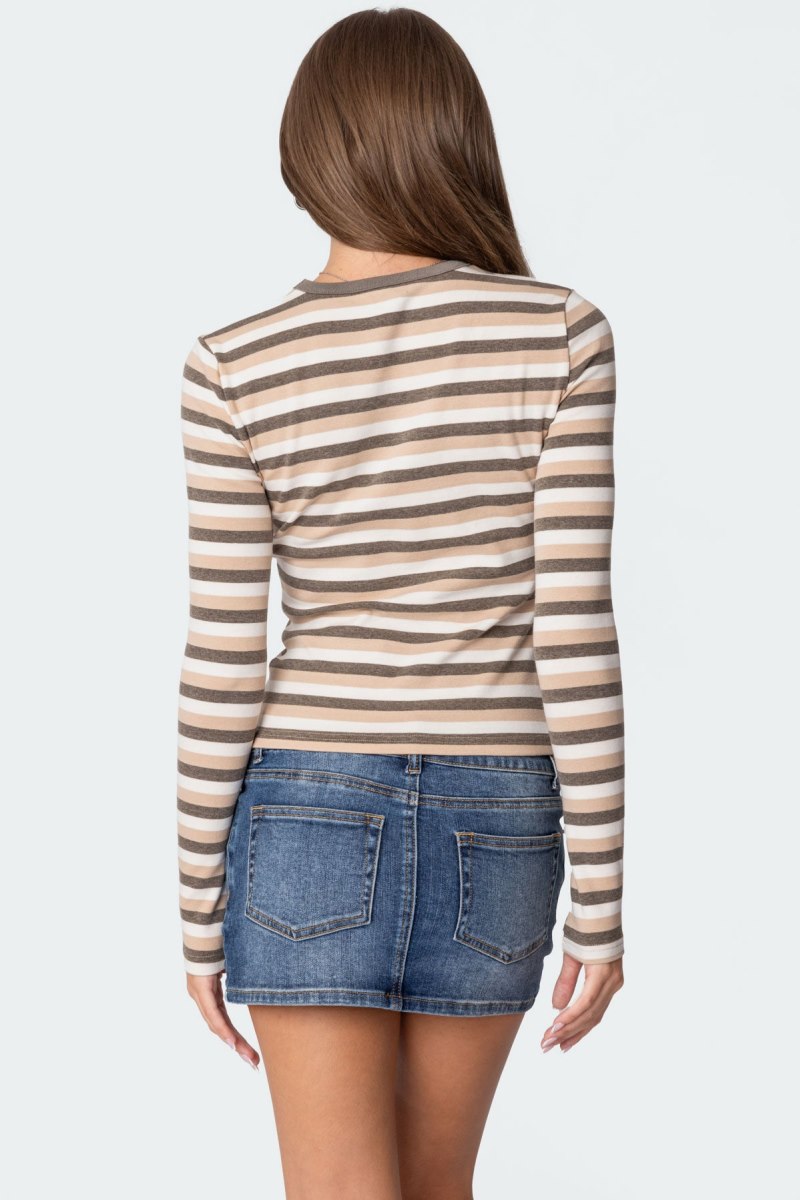Edikted Sivan Striped Long Sleeve T Shirts Beige | USA VR034253T7