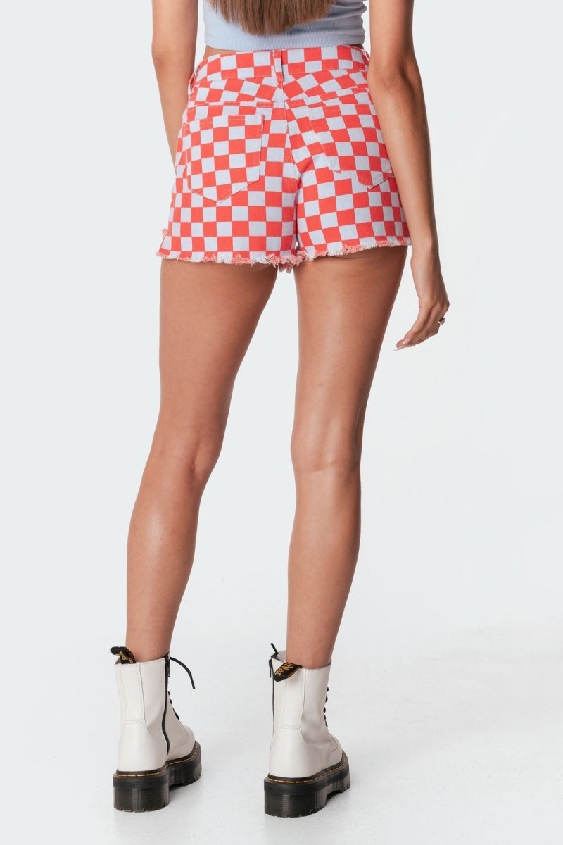 Edikted Skyler Check Denim Shorts Mix | USA ZR923872I1