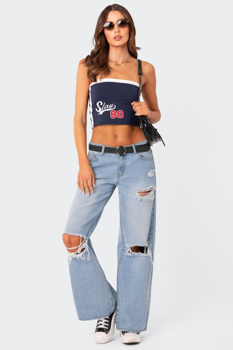 Edikted Slay Tube Strapless Tops Navy | USA HT150555R7