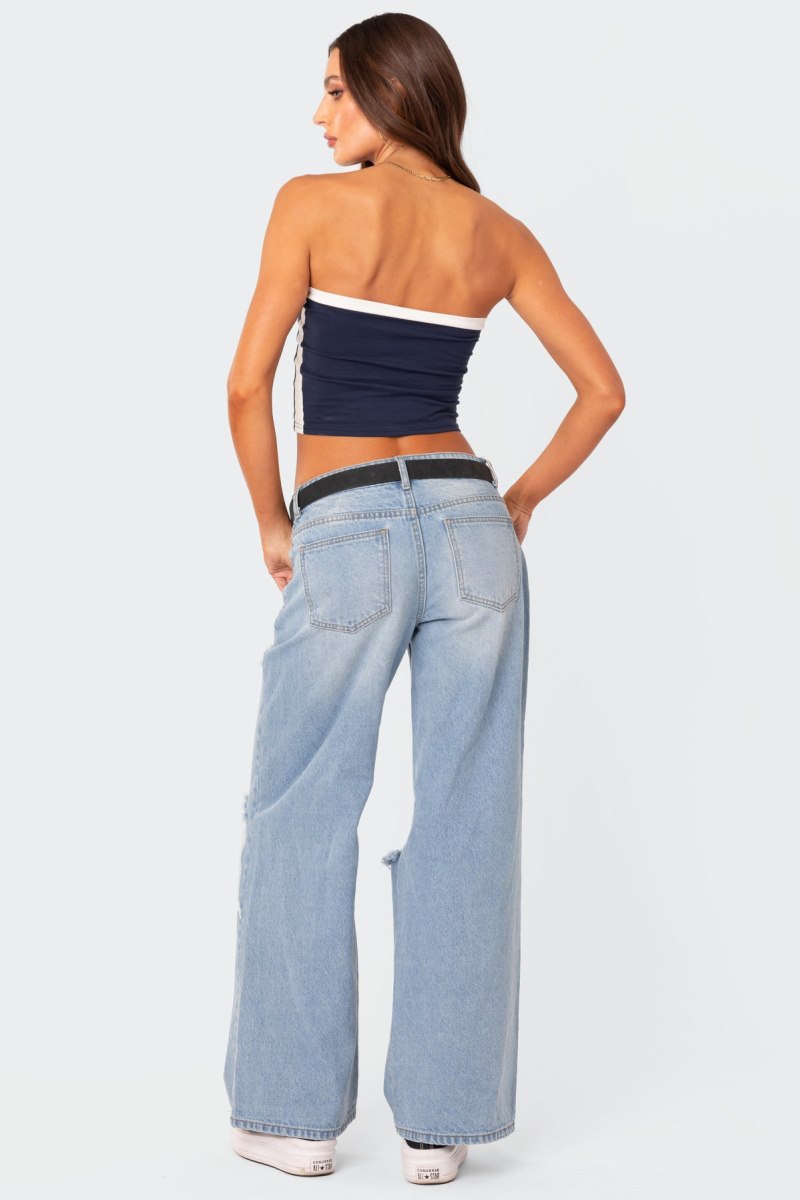 Edikted Slay Tube Strapless Tops Navy | USA HT150555R7