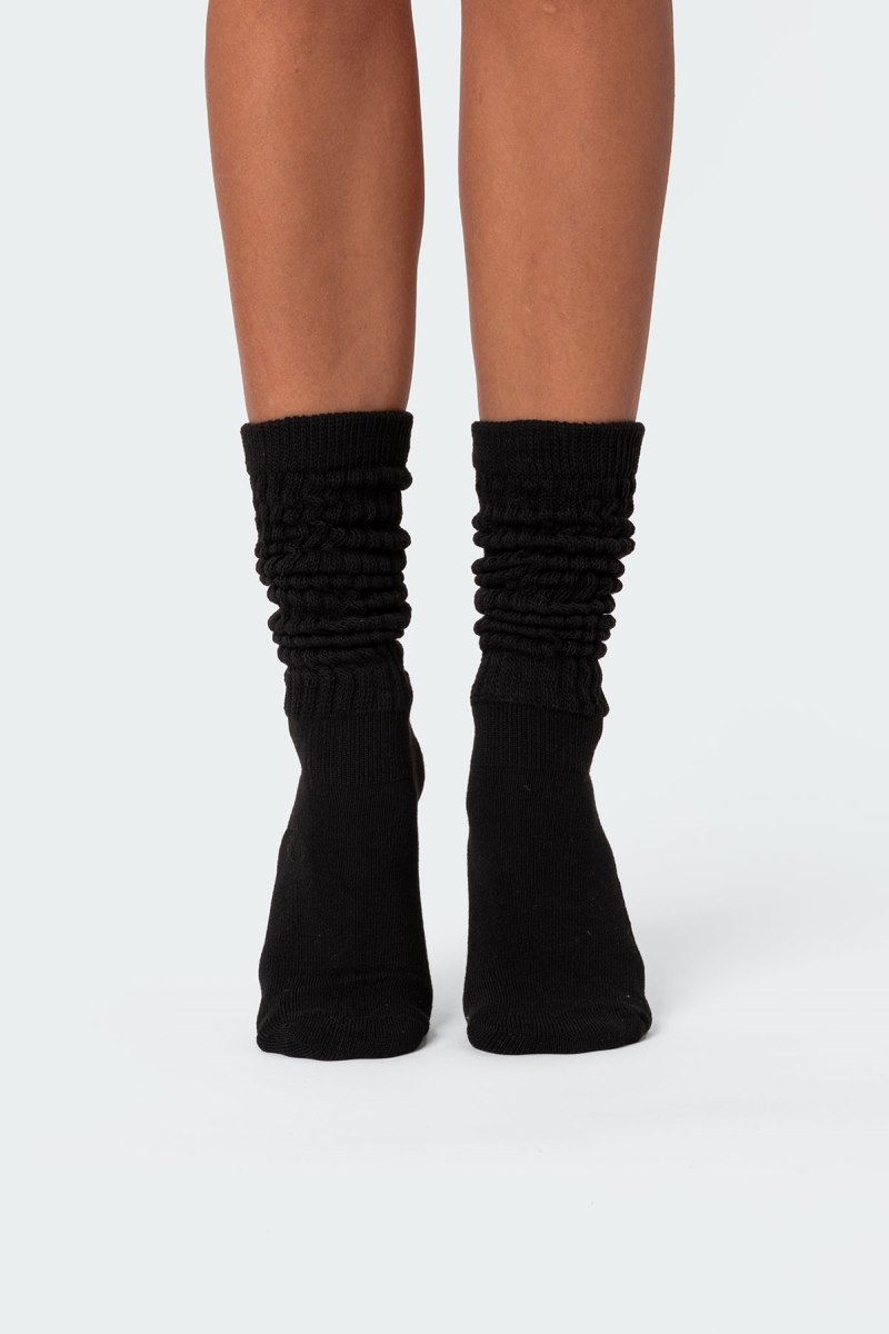 Edikted Slouchy Scrunch Socks Black | USA UH858195Q2