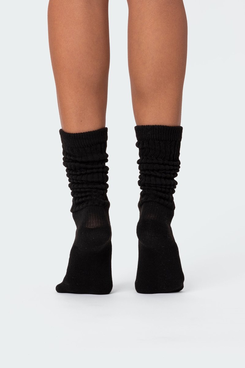 Edikted Slouchy Scrunch Socks Black | USA UH858195Q2