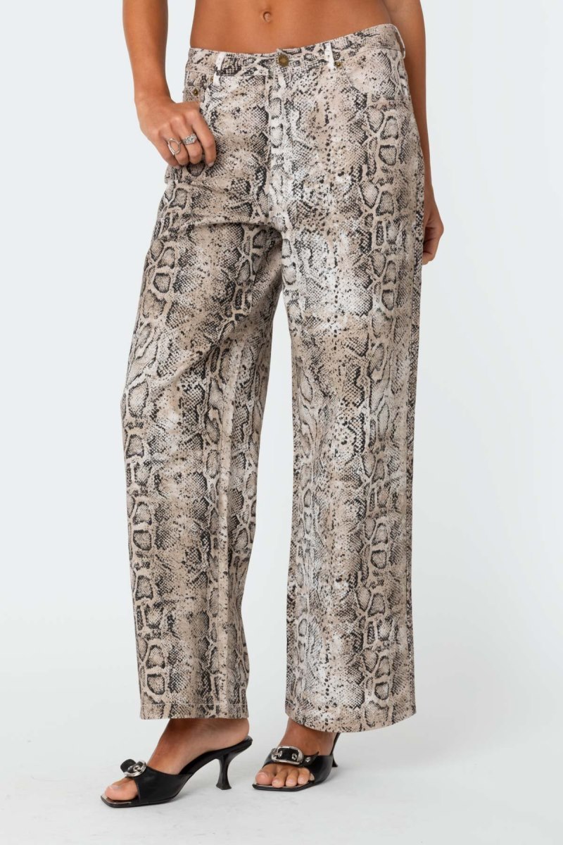 Edikted Snakeskin Printed Low Rise Jeans Mix | USA TG360846S9