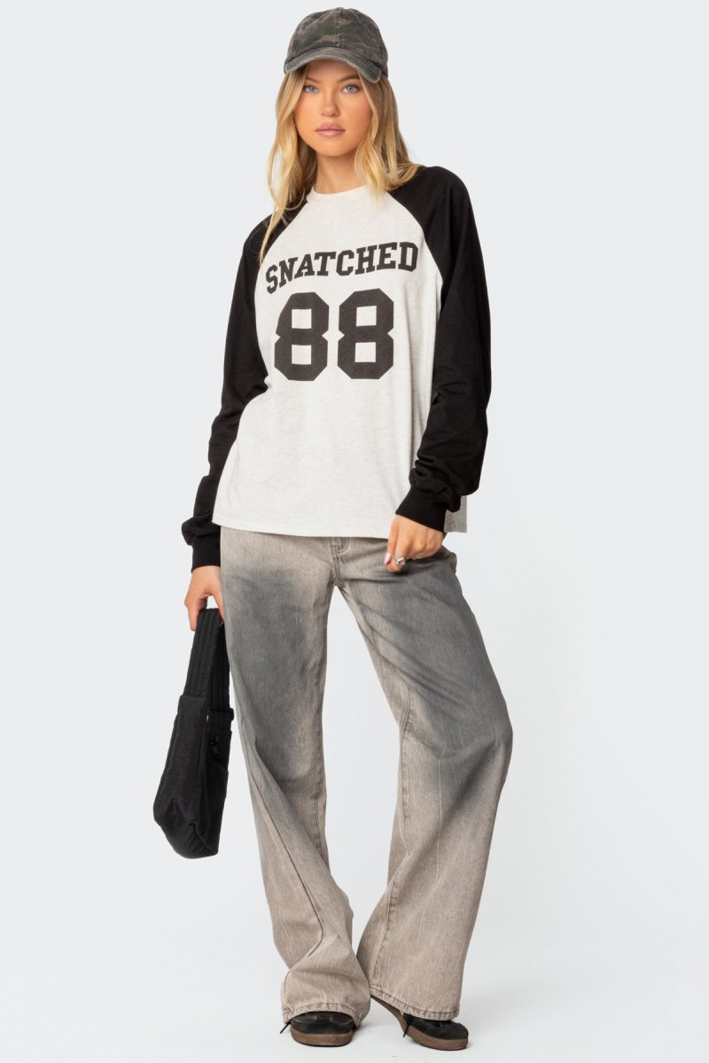 Edikted Snatched Oversized Long Sleeve T Shirt Graphic Tops Gray Melange | USA BH513481C2