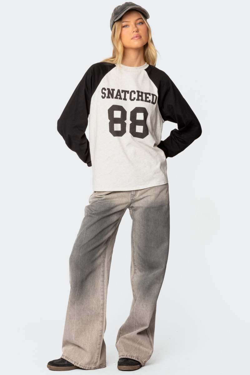 Edikted Snatched Oversized Long Sleeve T Shirt Graphic Tops Gray Melange | USA BH513481C2