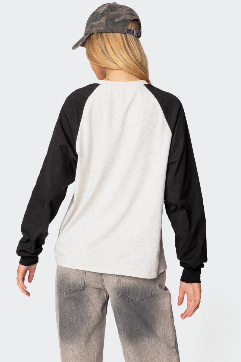 Edikted Snatched Oversized Long Sleeve T Shirt Graphic Tops Gray Melange | USA BH513481C2