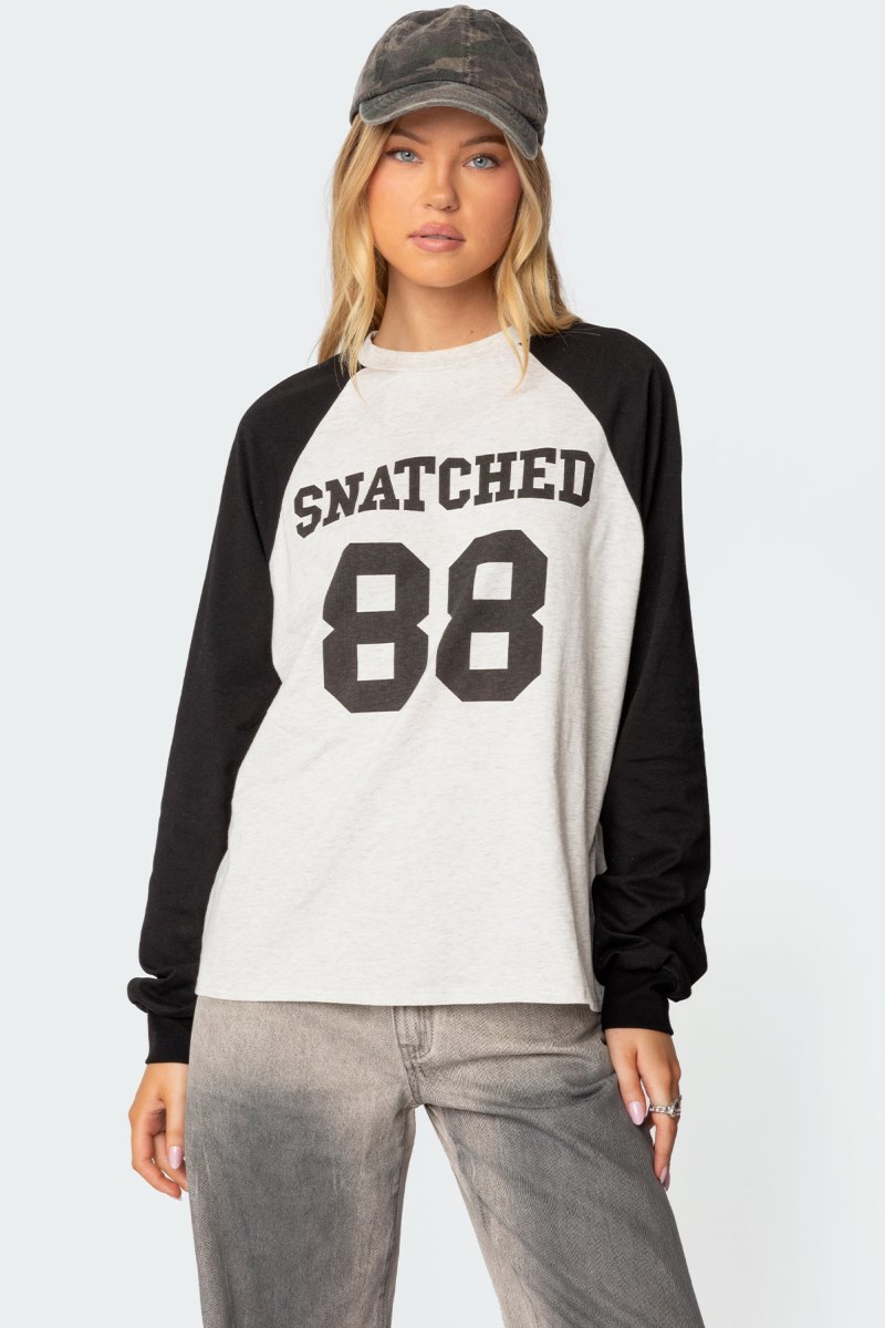 Edikted Snatched Oversized Long Sleeve T Shirt Graphic Tops Gray Melange | USA BH513481C2