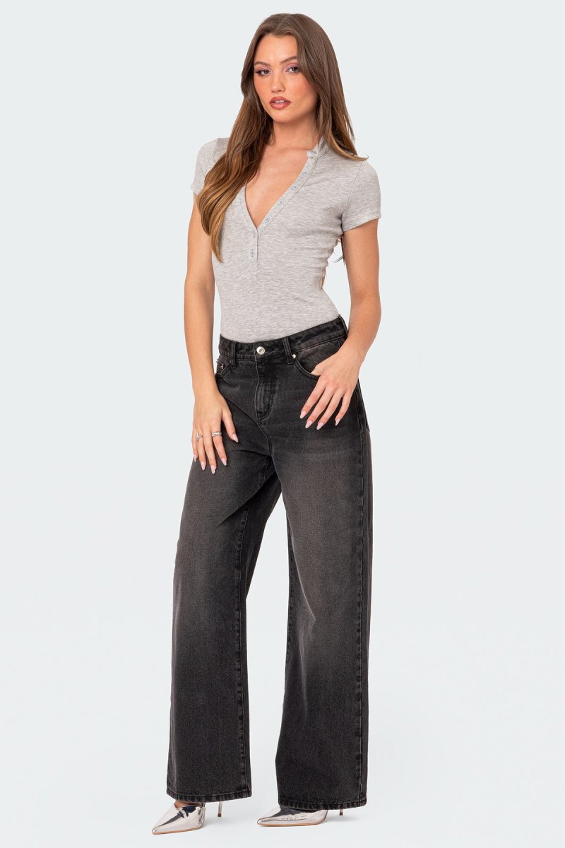 Edikted So Chill Button Up Bodysuit Gray Melange | USA GP261946F8