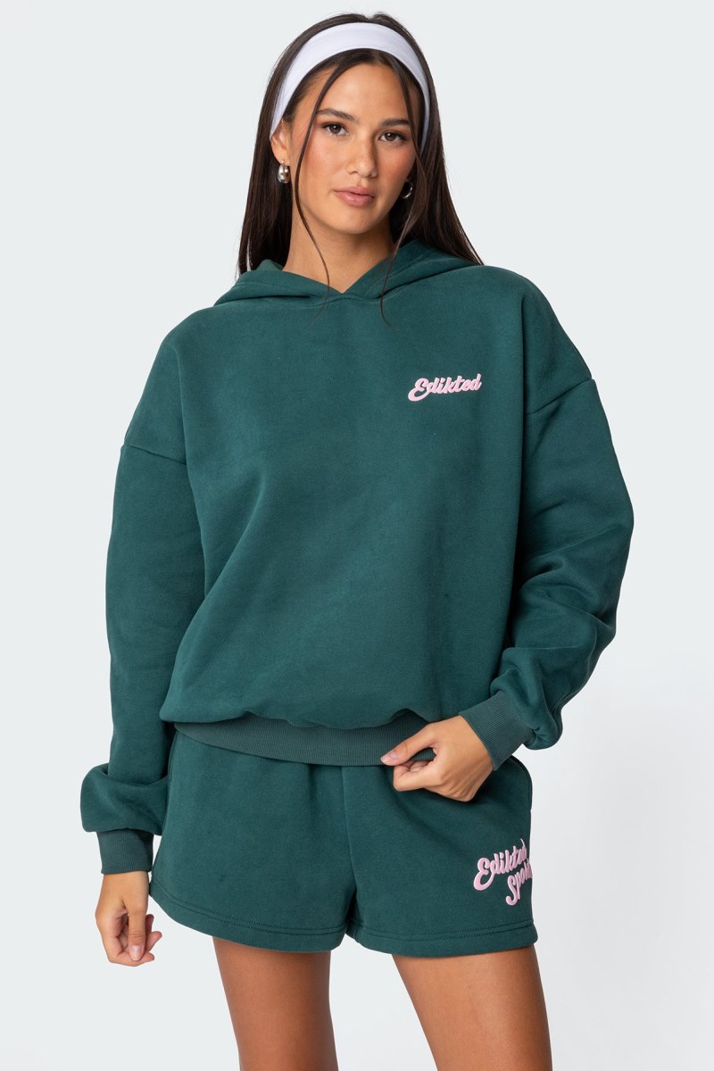 Edikted So Sporty Hoodie Long Sleeve Tops Green | USA QC503380S7