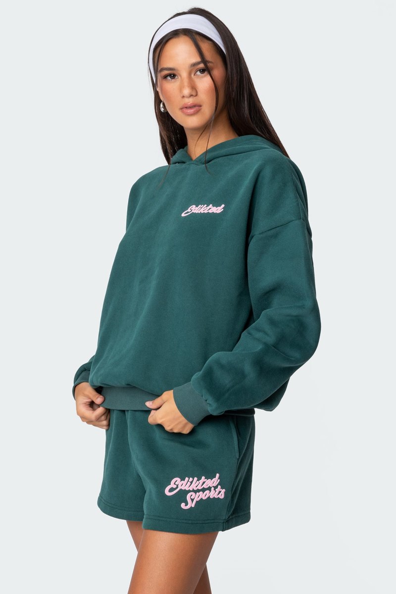 Edikted So Sporty Hoodie Long Sleeve Tops Green | USA QC503380S7