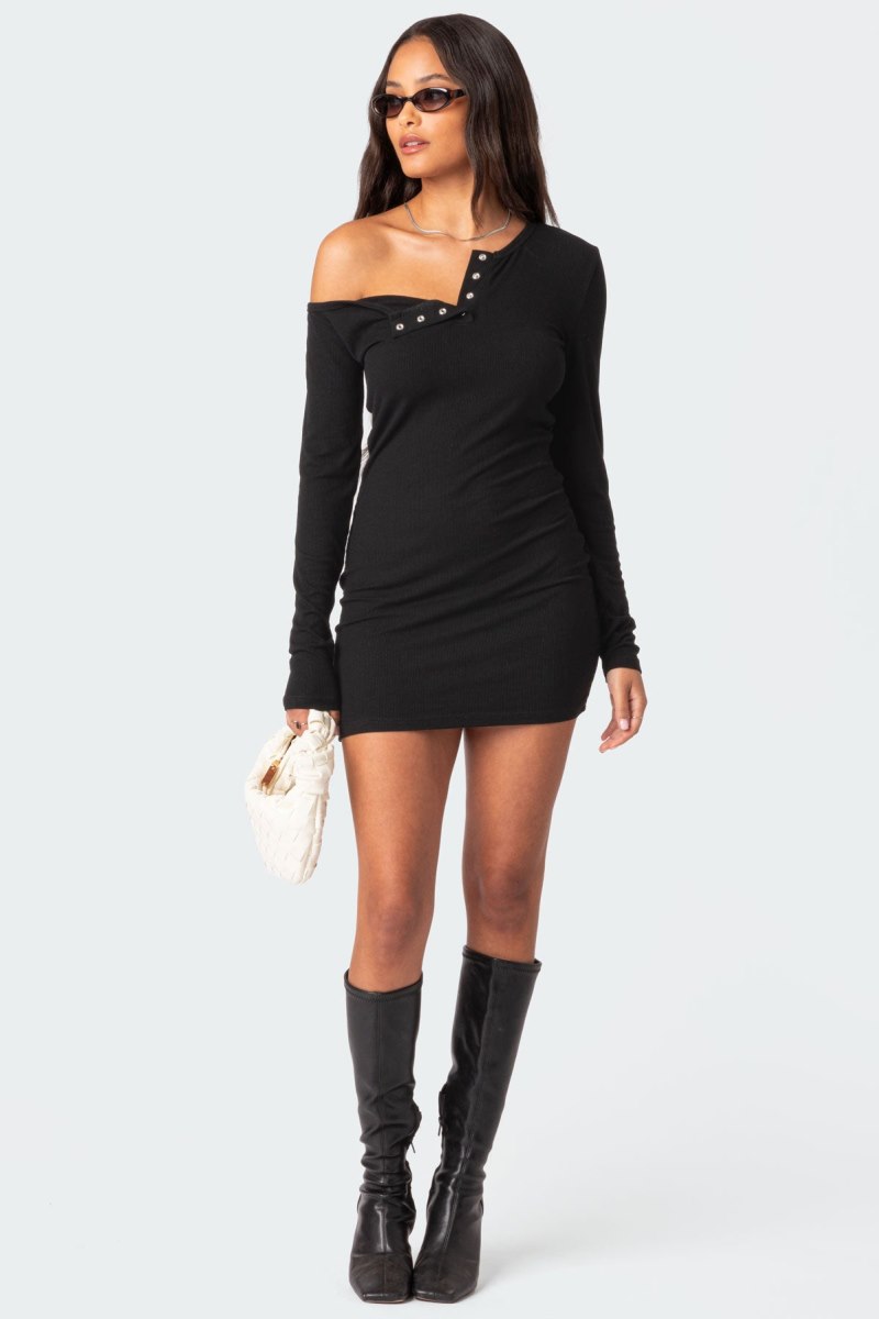 Edikted Soleste Ribbed Mini Dress Black | USA CR247614Y2