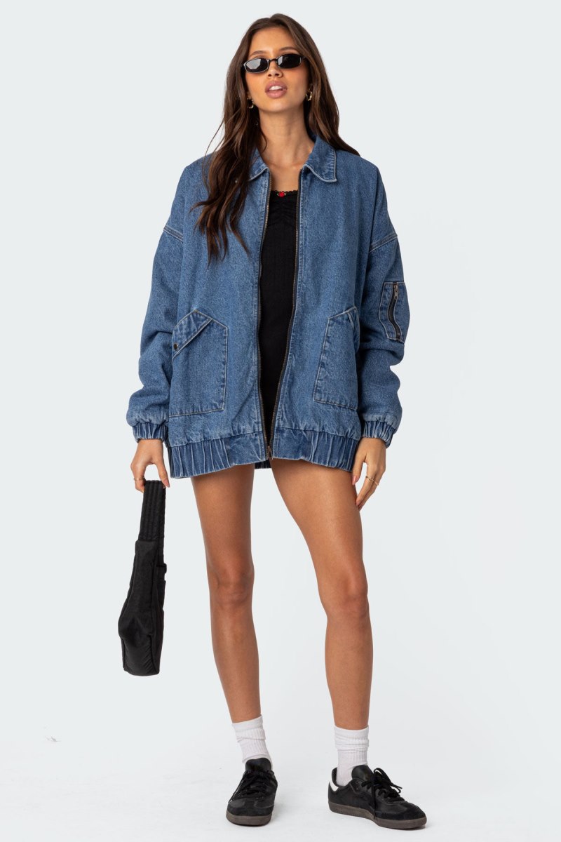 Edikted Sophie Oversized Washed Denim Coat Jackets Blue Washed | USA TO044214A8