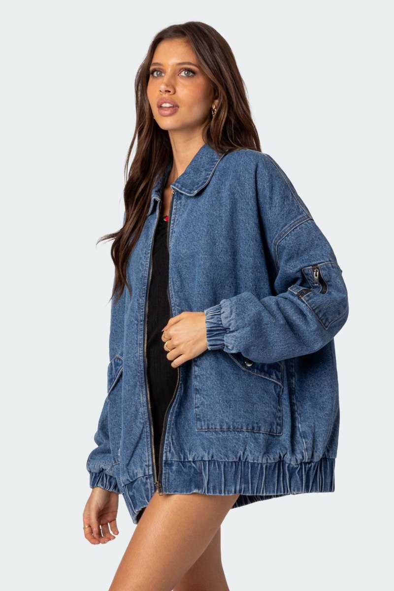 Edikted Sophie Oversized Washed Denim Coat Jackets Blue Washed | USA TO044214A8