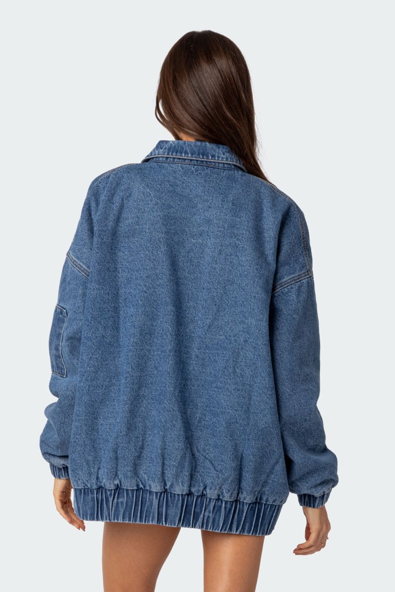Edikted Sophie Oversized Washed Denim Coat Jackets Blue Washed | USA TO044214A8