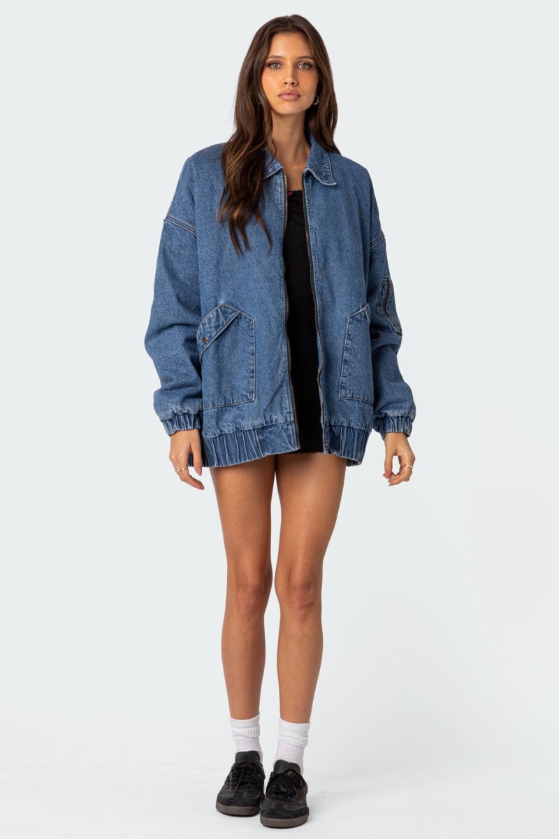 Edikted Sophie Oversized Washed Denim Coat Jackets Blue Washed | USA TO044214A8