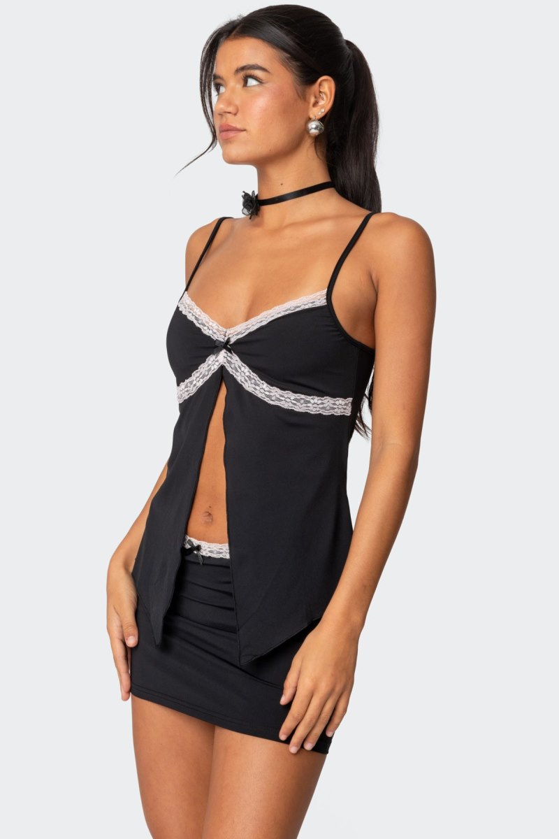 Edikted Sorely Split Front Tank Top Black | USA JN808050V5