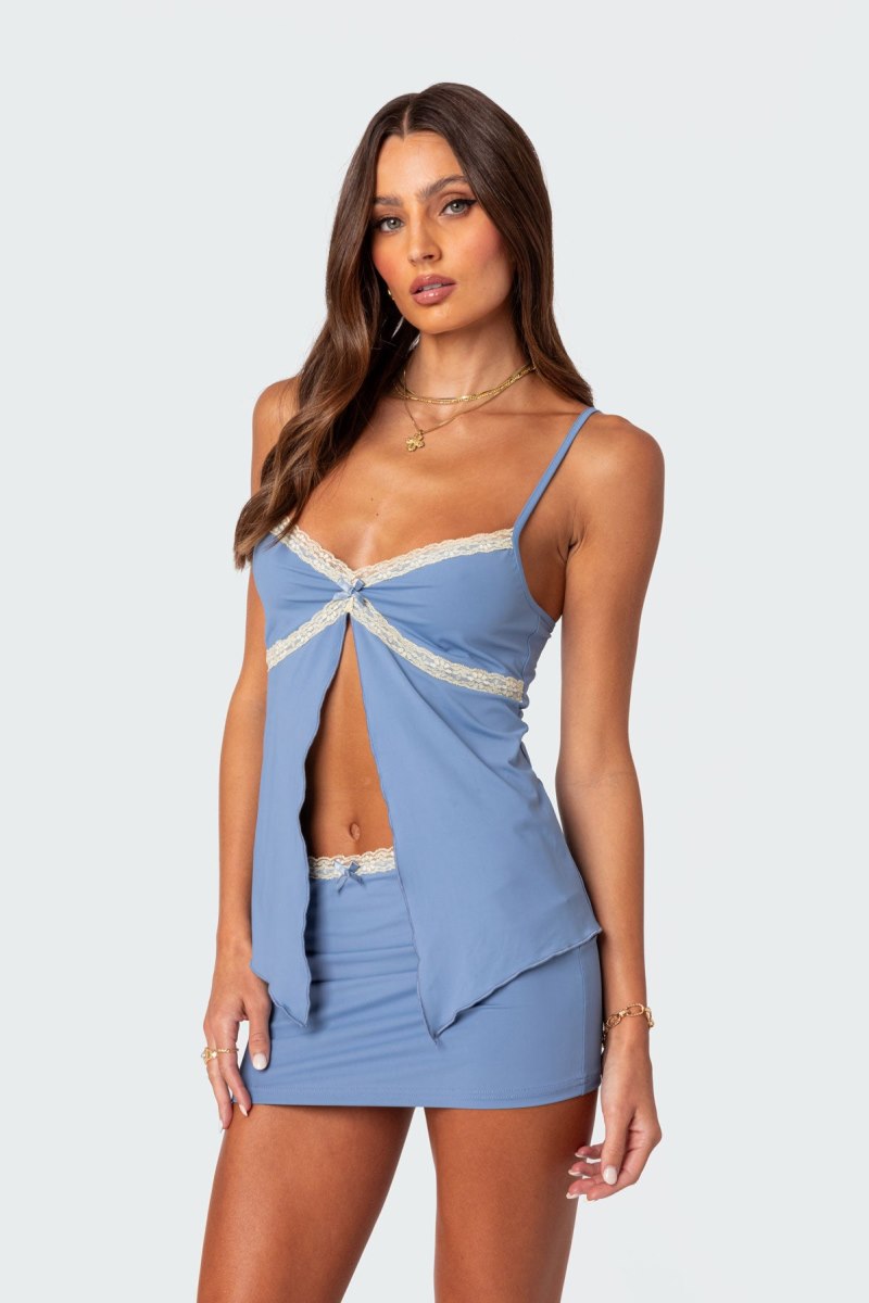 Edikted Sorely Split Front Tank Top Black | USA XM472697L0