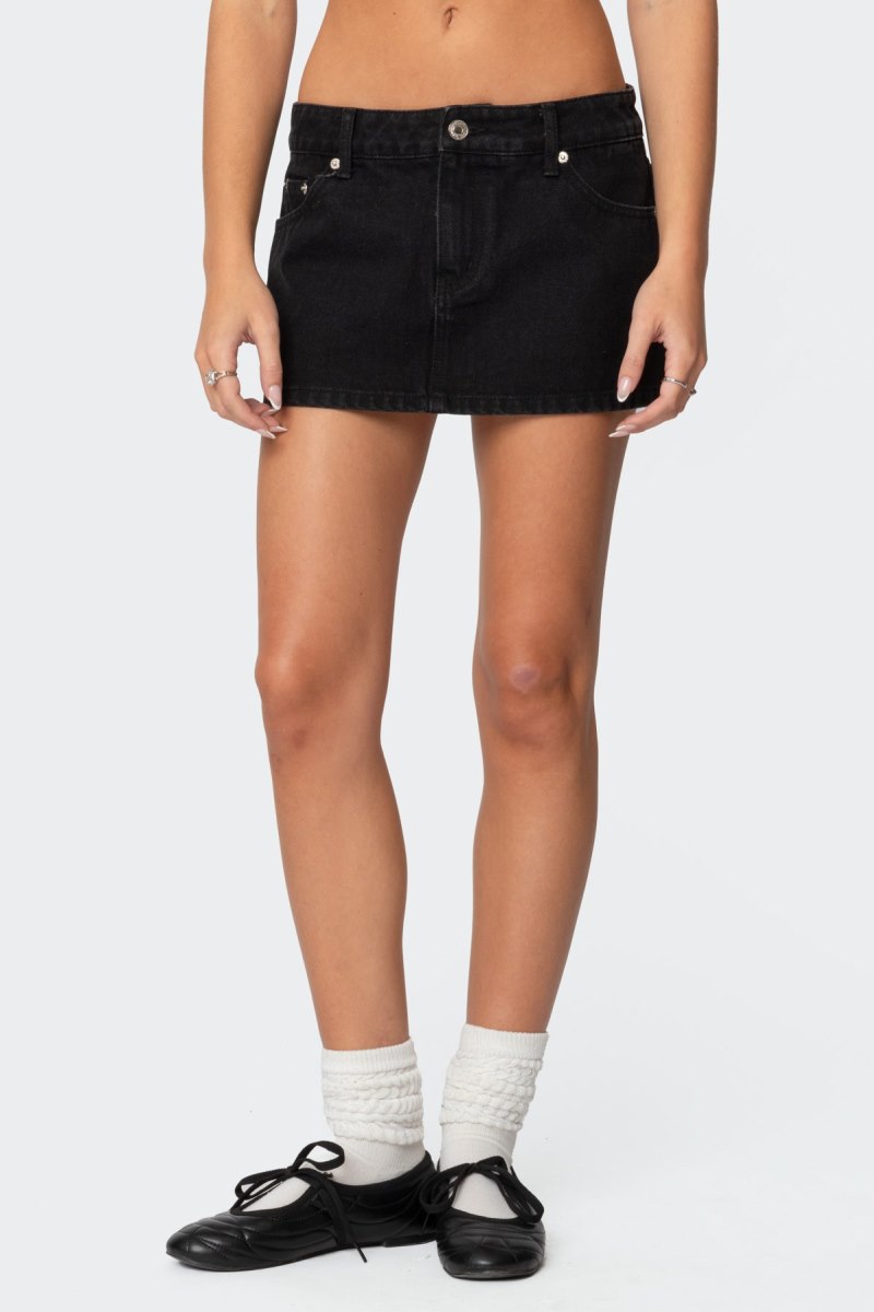 Edikted Spencer Low Rise Denim Micro Skirts Black Washed | USA HK787438D7