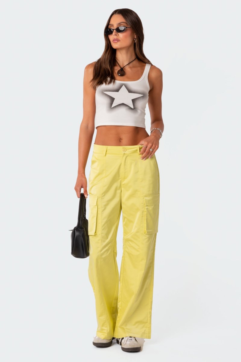 Edikted Spray Star Tank Crop Tops White | USA IX040244G6
