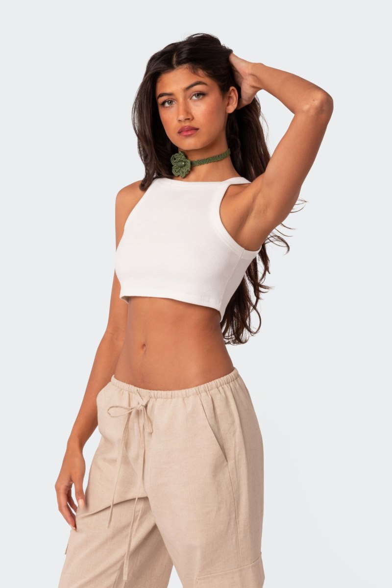 Edikted Square Neck Cropped Tank Crop Tops White | USA JT508210J1