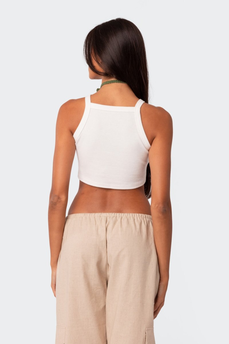 Edikted Square Neck Cropped Tank Crop Tops White | USA JT508210J1