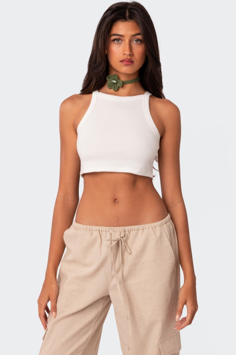 Edikted Square Neck Cropped Tank Crop Tops White | USA JT508210J1