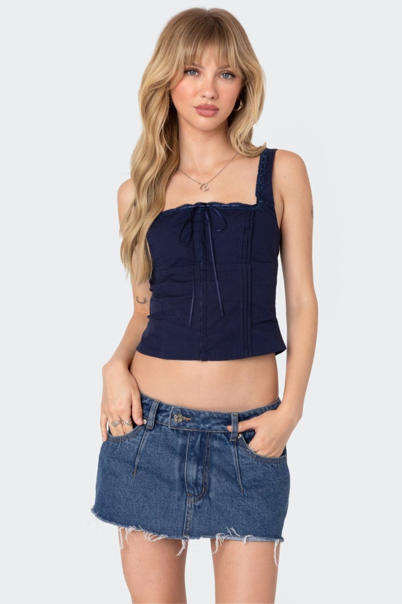 Edikted Square Neck Poplin Corset Navy | USA KD332793W4