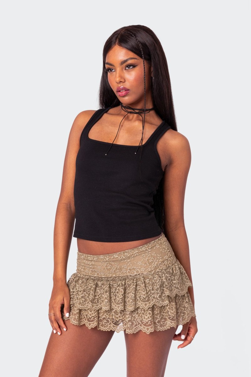 Edikted Square Neck Tank Top Black | USA ZY939203U8