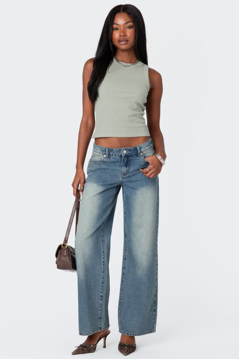 Edikted Standard Ribbed Tank Top Sage | USA BC391899Y8