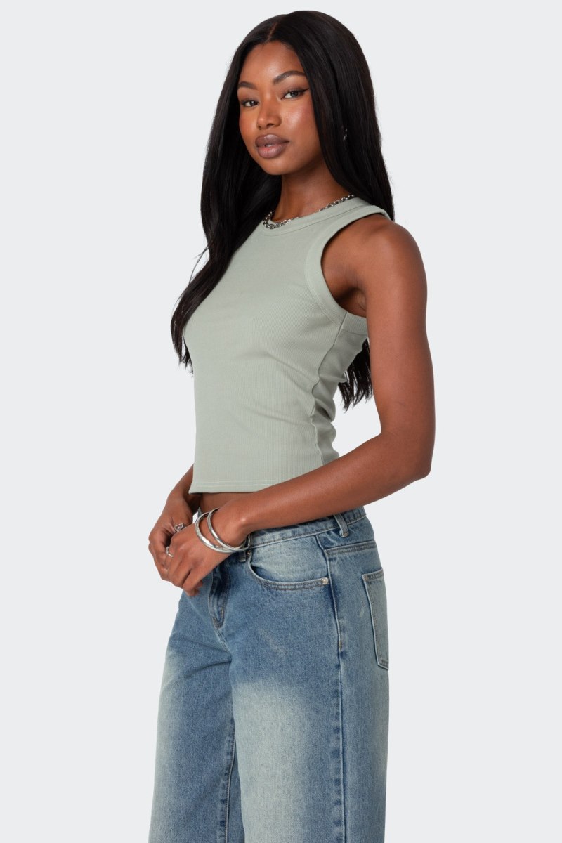 Edikted Standard Ribbed Tank Top Sage | USA BC391899Y8