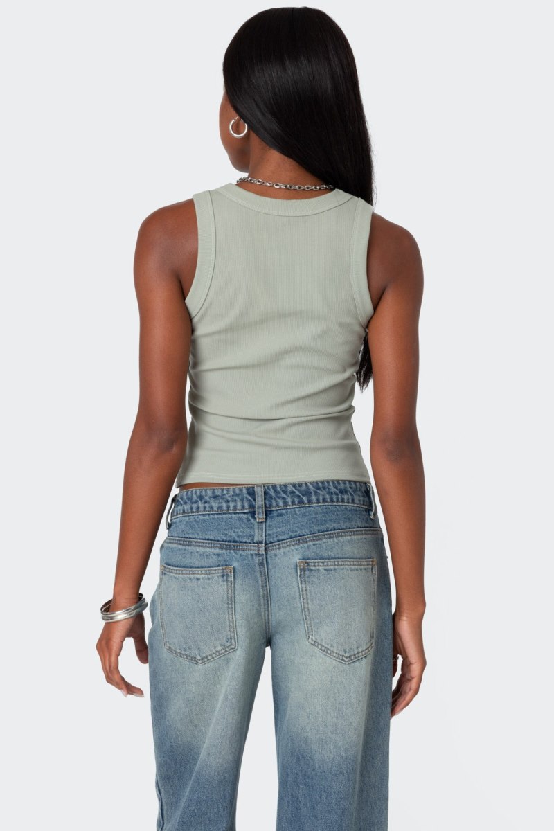 Edikted Standard Ribbed Tank Top Sage | USA BC391899Y8