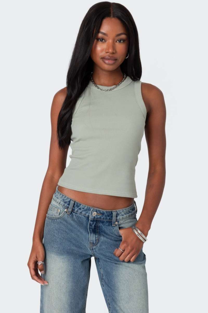 Edikted Standard Ribbed Tank Top Sage | USA BC391899Y8