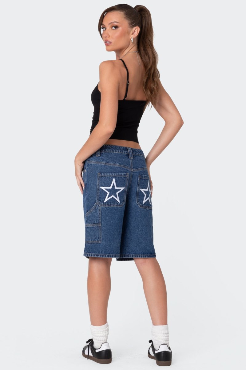 Edikted Stargirl Denim Bermuda Shorts Blue | USA DG133903F0