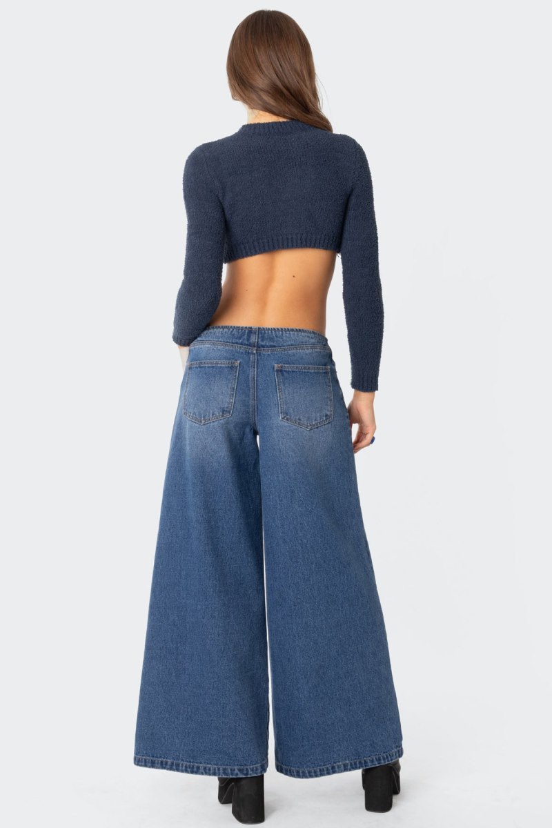 Edikted Starry Super Soft Cropped Sweater Long Sleeve Tops Blue | USA CP218111H1