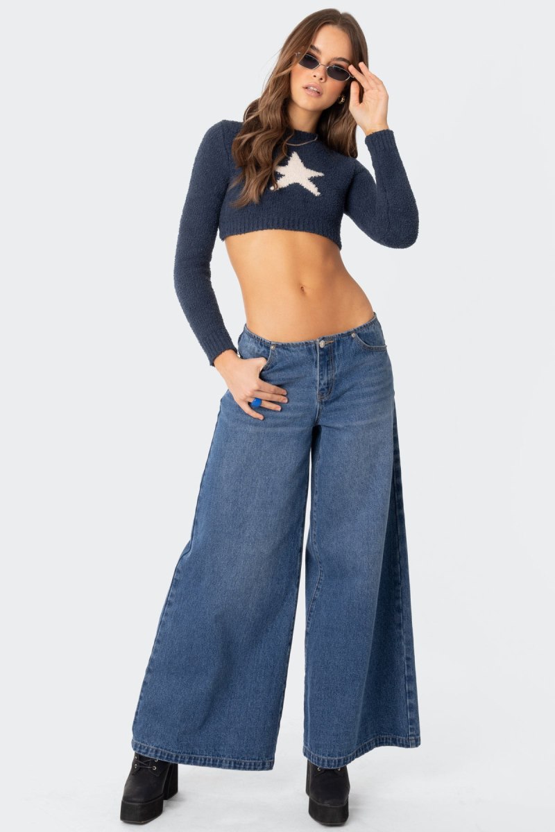 Edikted Starry Super Soft Cropped Sweater Blue | USA CX254135X3