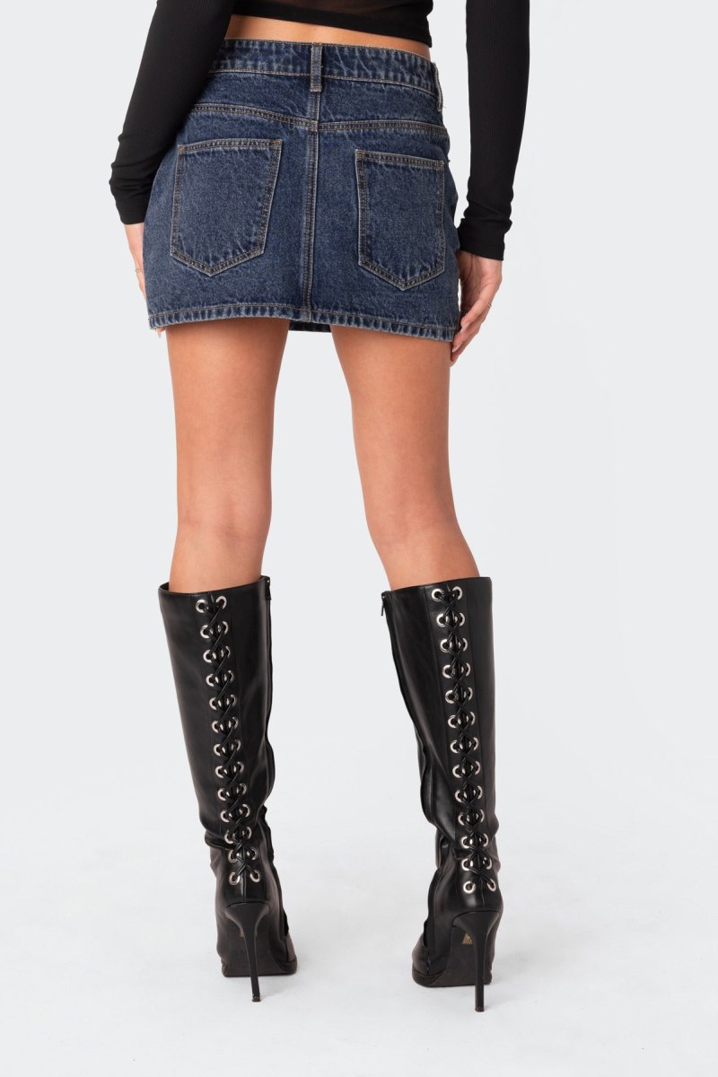 Edikted Stars Align Low Rise Denim Mini Skirts Blue | USA CC068676A1