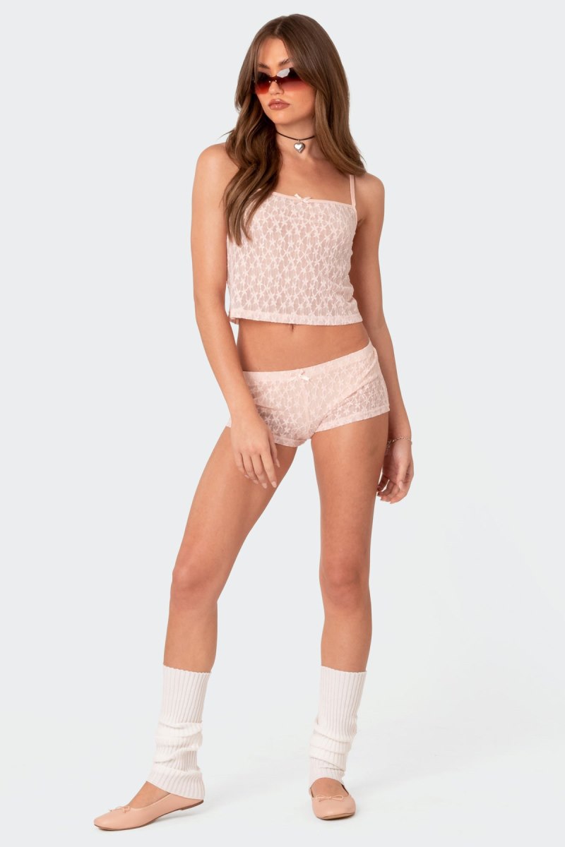 Edikted Starstruck Sheer Low Rise Micro Shorts Light Pink | USA UE206090S7
