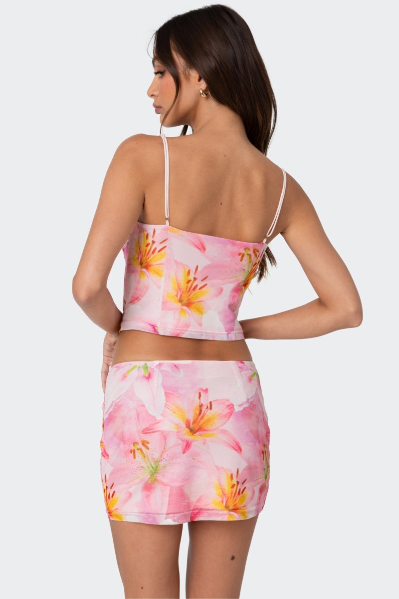 Edikted Stassi Cowl Neck Printed Corset Crop Tops Pink | USA CM591189J7