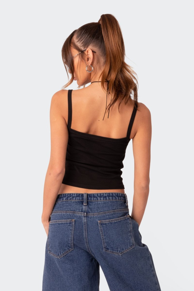 Edikted Still Pretty Tank Graphic Tops Black | USA DL512701S5