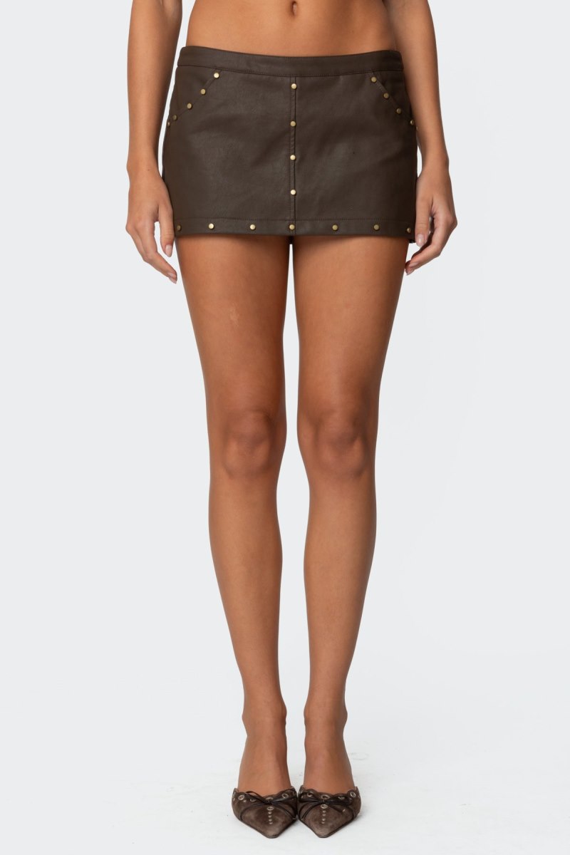 Edikted Stormi Faux Leather Mini Skorts Brown | USA DK771857Y5